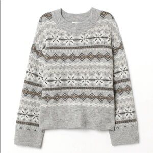 H&M Fair Isle Sweater Nordic Winter Knit Pullover Gray Cozy Scandinavian Size M
